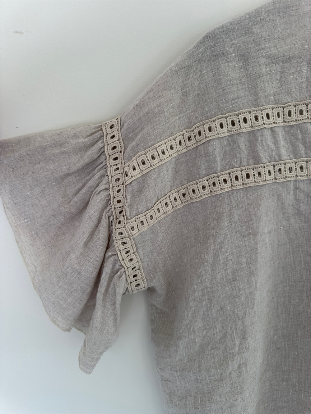 Natural Linen Crochet-Trim Peasant Blouse - Picture 3 of 7